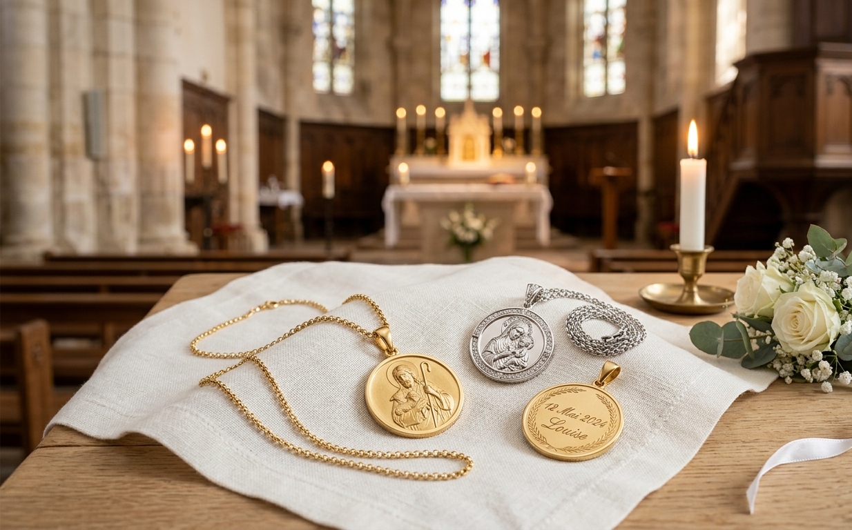 Médaille de baptême pour fille ou garçon